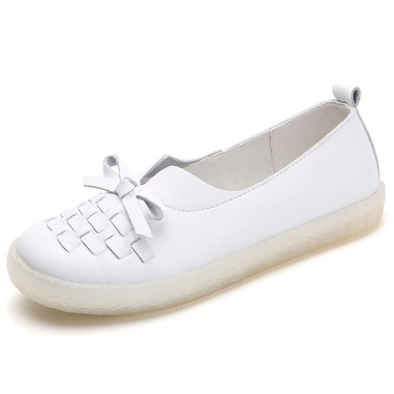 Damen-leder Zum Hineinschlüpfen Einfarbig Gewebt Bowknot Asakuchi Flats Loafer Schuhe