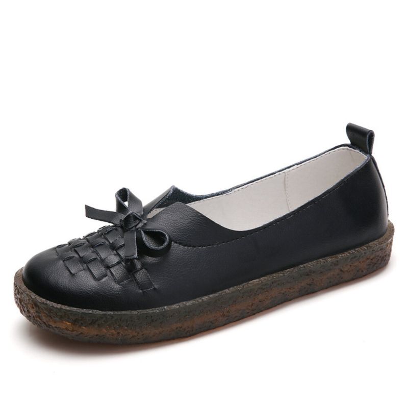 Damen-leder Zum Hineinschlüpfen Einfarbig Gewebt Bowknot Asakuchi Flats Loafer Schuhe