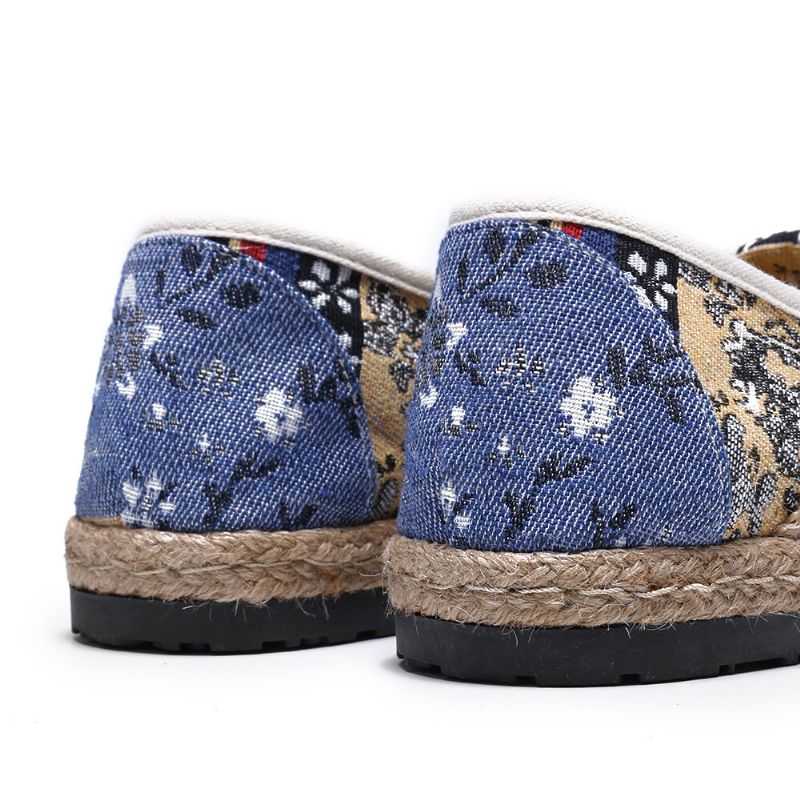 Damen-leinen Mit Old-peking-printing Stricting Slip On Loafers