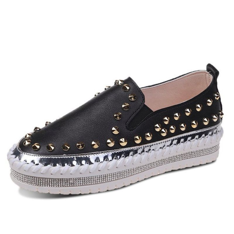 Damen Stilvolle Rivet Solid Comfy Lining Soft Bottom Flat Casual Loafer Schuhe