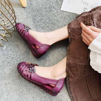 Damenschuhe In Übergröße Atmungsaktiv Weich Bequem Aus Echtem Leder Mit Blumen Verziert Von Hand Genäht Flache Schuhe