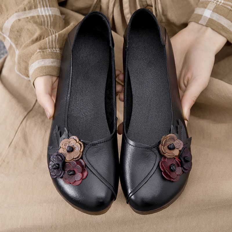 Echtes Leder Handgefertigt Atmungsaktiv Weich Bequem Blumendekor Lässig Ethnische Retro-flats