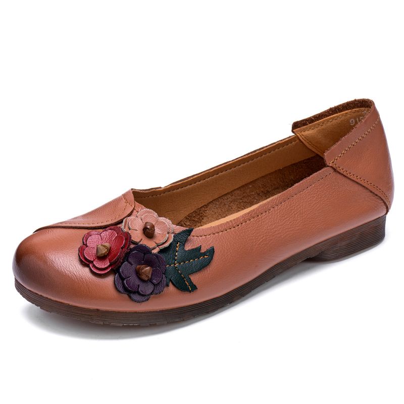 Echtes Leder Handgefertigt Atmungsaktiv Weich Bequem Blumendekor Lässig Ethnische Retro-flats