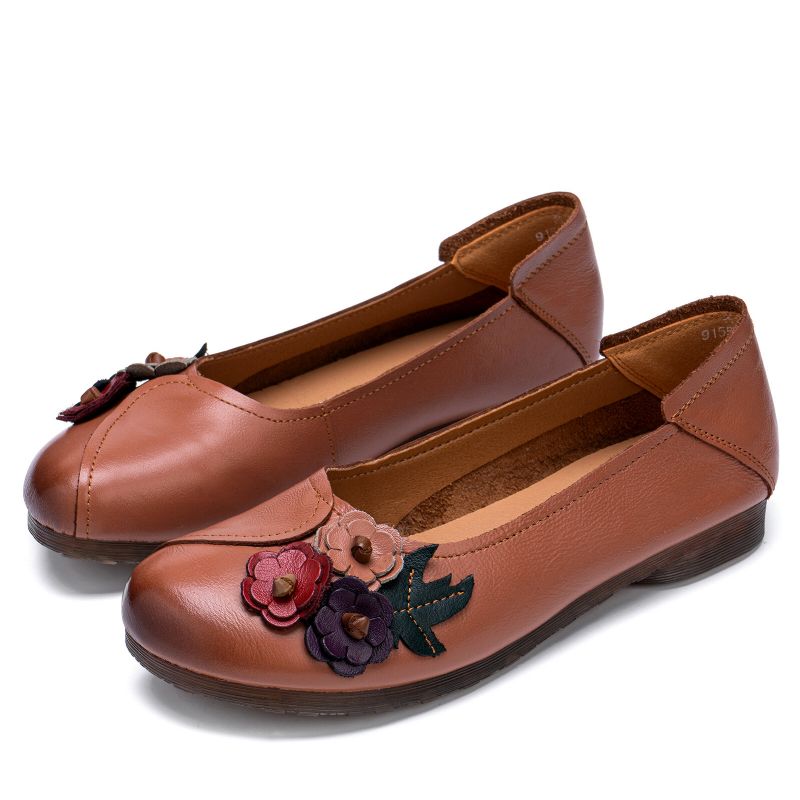 Echtes Leder Handgefertigt Atmungsaktiv Weich Bequem Blumendekor Lässig Ethnische Retro-flats