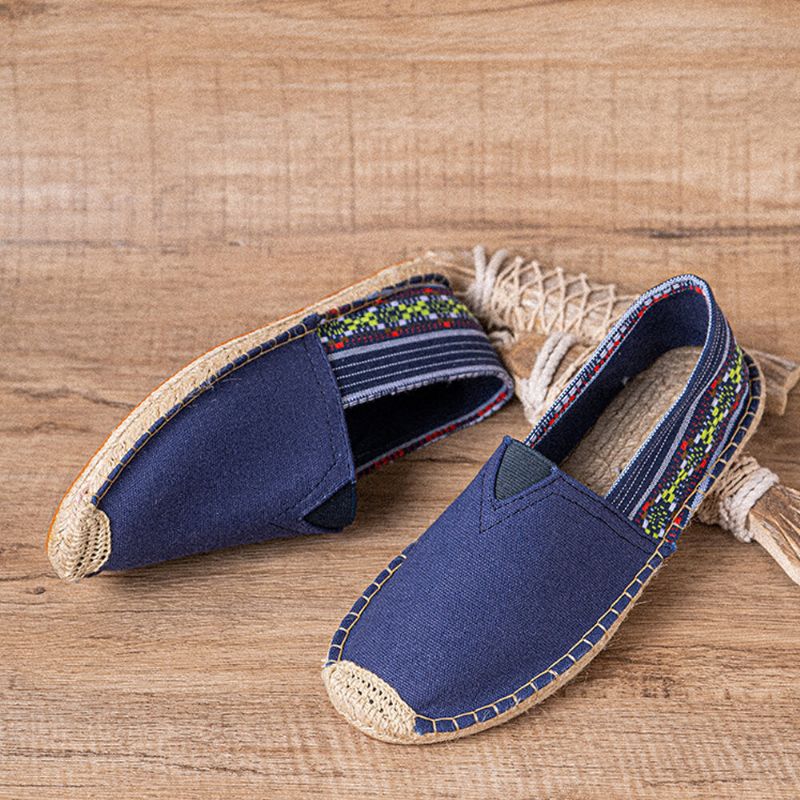 Ethno-spleißen Bunt Gestreiftes Leinen Bequeme Atmungsaktive Slip-on Lässige Espadrille-flachschuhe