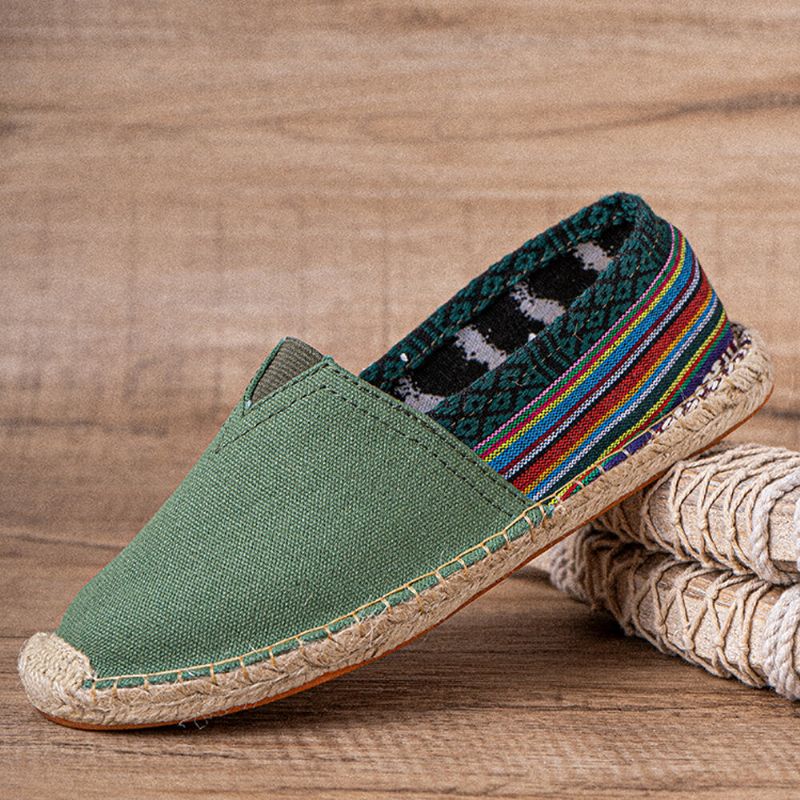 Ethno-spleißen Bunt Gestreiftes Leinen Bequeme Atmungsaktive Slip-on Lässige Espadrille-flachschuhe