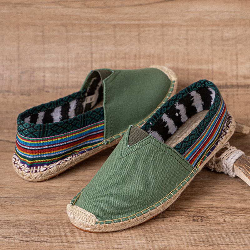 Ethno-spleißen Bunt Gestreiftes Leinen Bequeme Atmungsaktive Slip-on Lässige Espadrille-flachschuhe