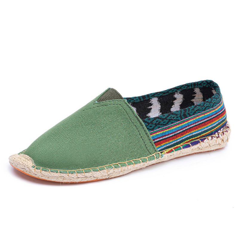 Ethno-spleißen Bunt Gestreiftes Leinen Bequeme Atmungsaktive Slip-on Lässige Espadrille-flachschuhe