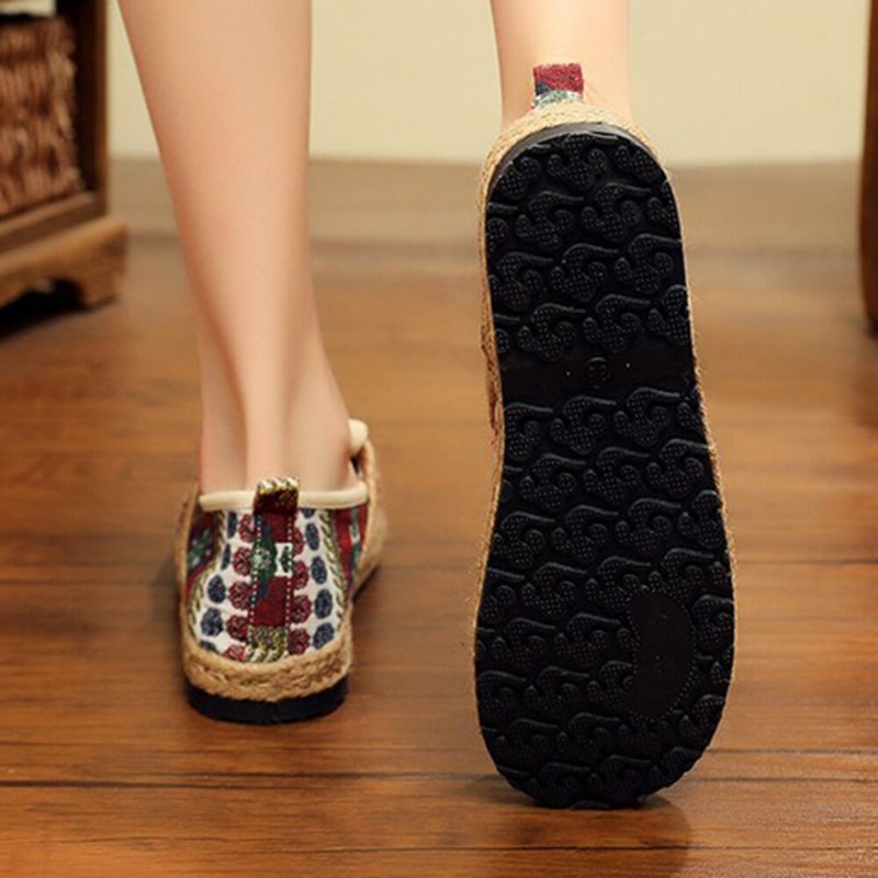 Flache Espadrille-slipper Aus Leinen Mit Strohmuster Für Damen