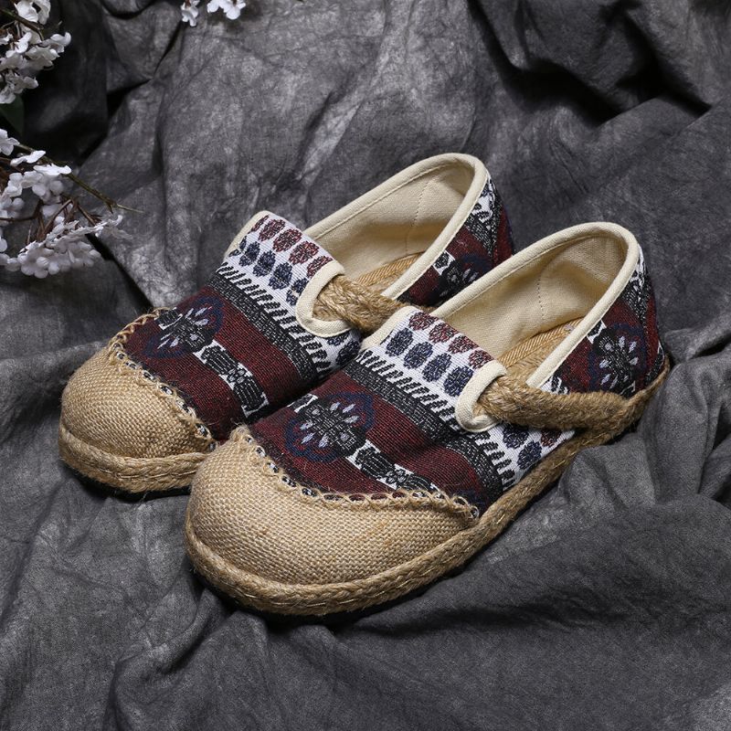 Flache Espadrille-slipper Aus Leinen Mit Strohmuster Für Damen