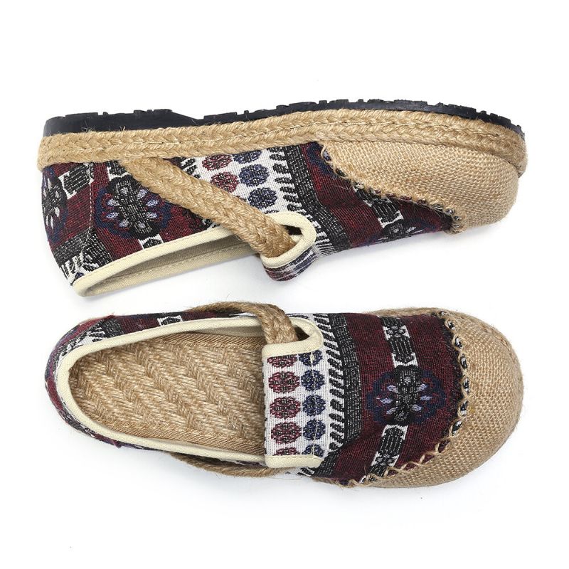 Flache Espadrille-slipper Aus Leinen Mit Strohmuster Für Damen