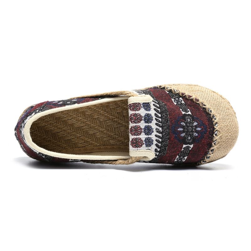 Flache Espadrille-slipper Aus Leinen Mit Strohmuster Für Damen