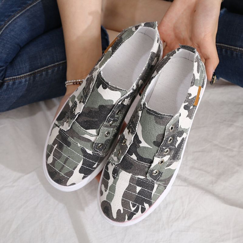 Frauen Camouflage Canvas Weite Passform Bequeme Tragbare Freizeitschuhe