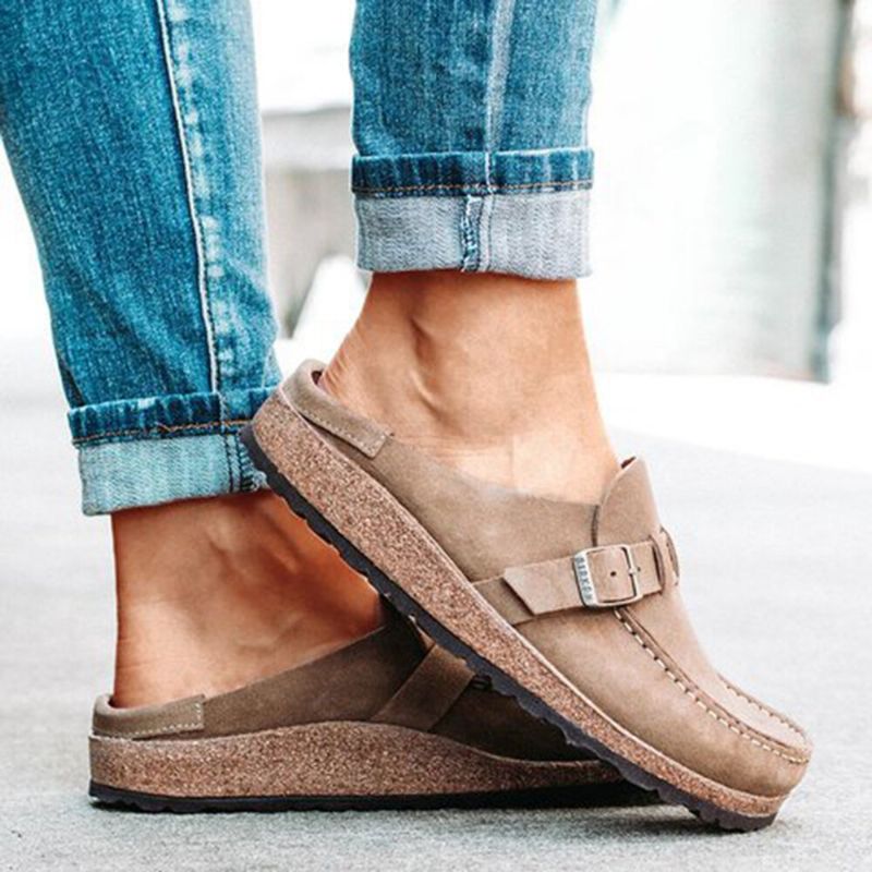 Frauen Casual Comfy Wildleder Große Größe Round Toe Backless Flats