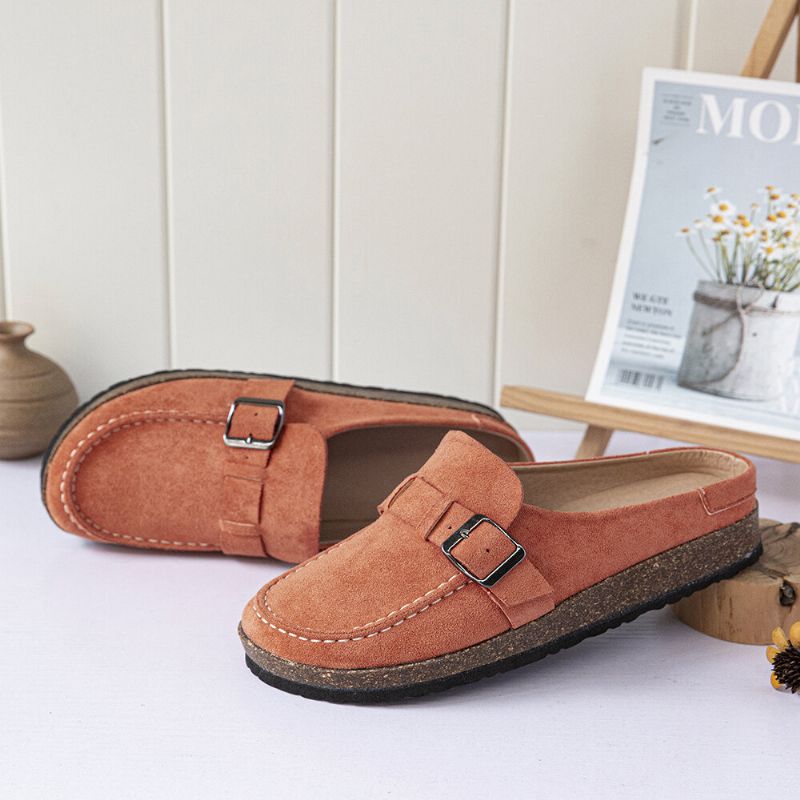 Frauen Casual Comfy Wildleder Große Größe Round Toe Backless Flats