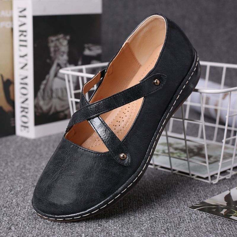 Frauen Cross Strap Solid Color Casual Comfy Flats