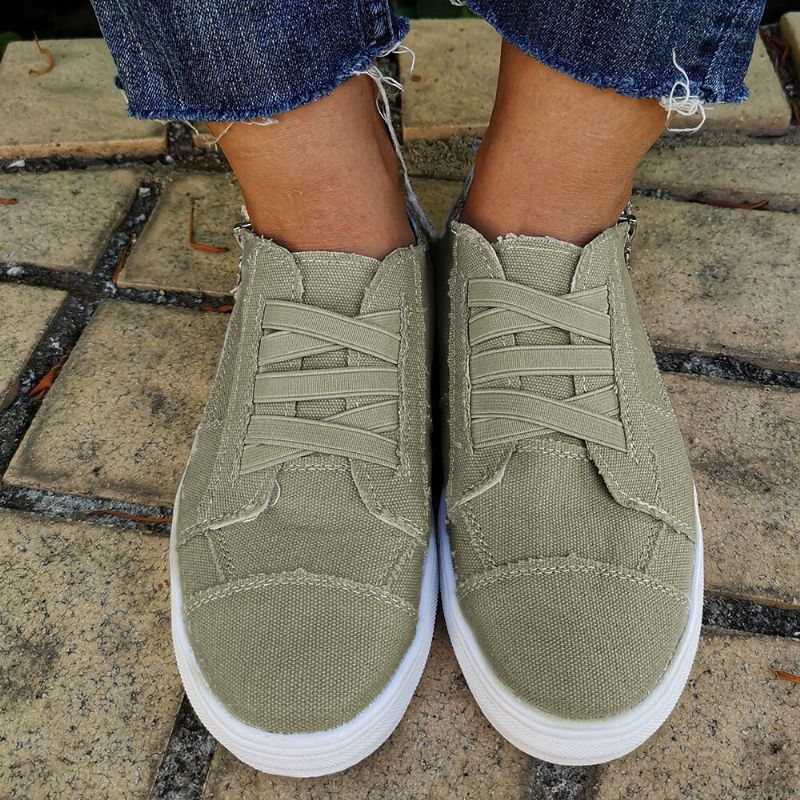 Frauen Plus Größe Elastisches Band Reißverschluss Canvas Casual Loafers