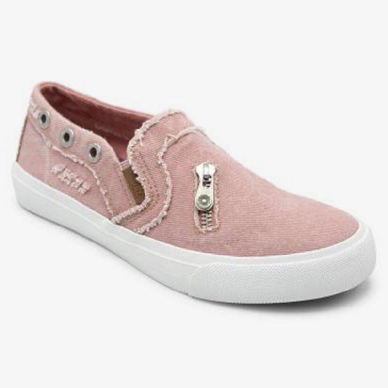 Frauen Reißverschluss Dekoration Gummiband Slip On Canvas Casual Flats