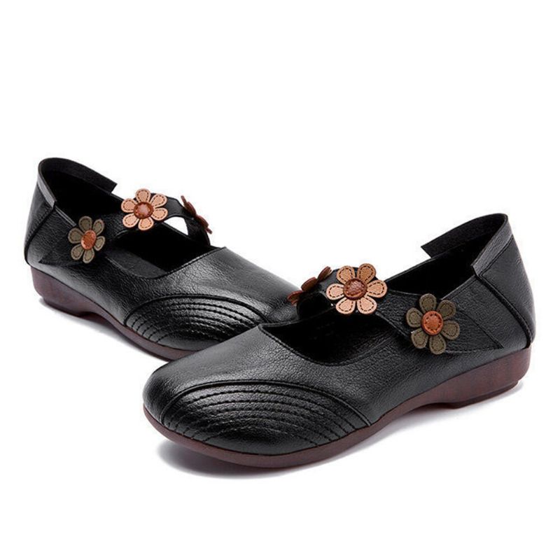 Frauen Vintage Blumenmuster Runde Zehe Atmungsaktive Weiche Sohle Bequeme Flats