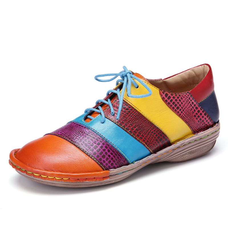 Handgefertigte Bequeme Retro-leder-colorblock-kontrast-spleißen-schnürschuhe