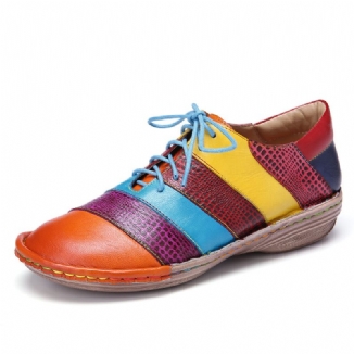 Handgefertigte Bequeme Retro-leder-colorblock-kontrast-spleißen-schnürschuhe