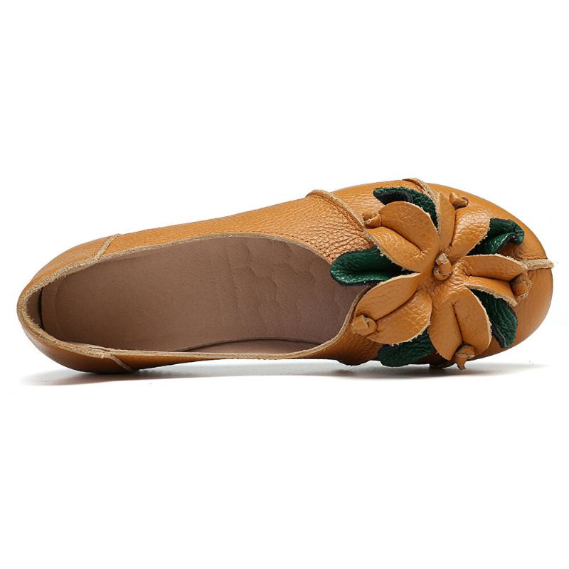 Handgefertigte Retro-blumendekor Weiche Flache Lässige Leder-loafer