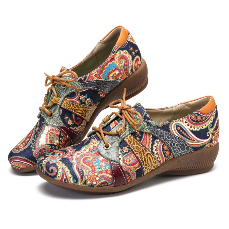 Paisley Retor Blumenspleißen Folkways-stil Runde Zehe Flache Schuhe Zum Schnüren