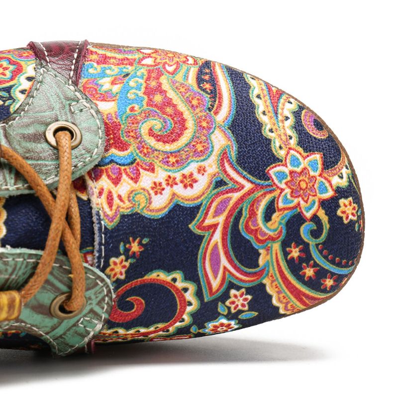 Paisley Retor Blumenspleißen Folkways-stil Runde Zehe Flache Schuhe Zum Schnüren