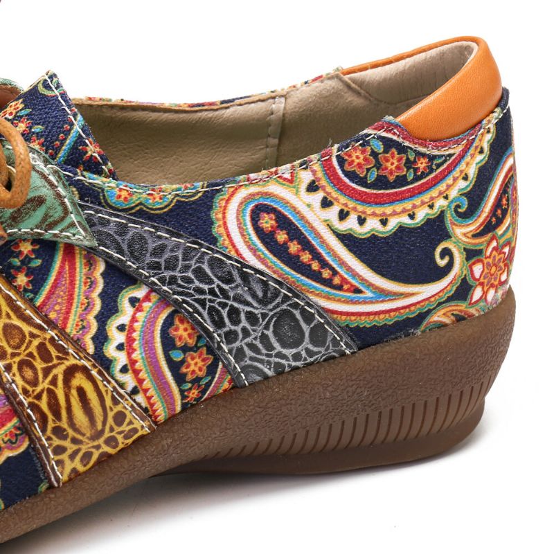 Paisley Retor Blumenspleißen Folkways-stil Runde Zehe Flache Schuhe Zum Schnüren