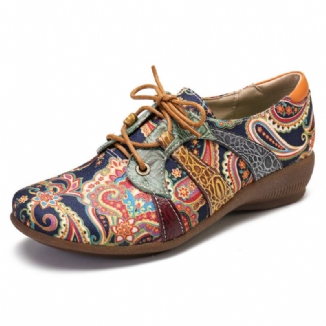 Paisley Retor Blumenspleißen Folkways-stil Runde Zehe Flache Schuhe Zum Schnüren