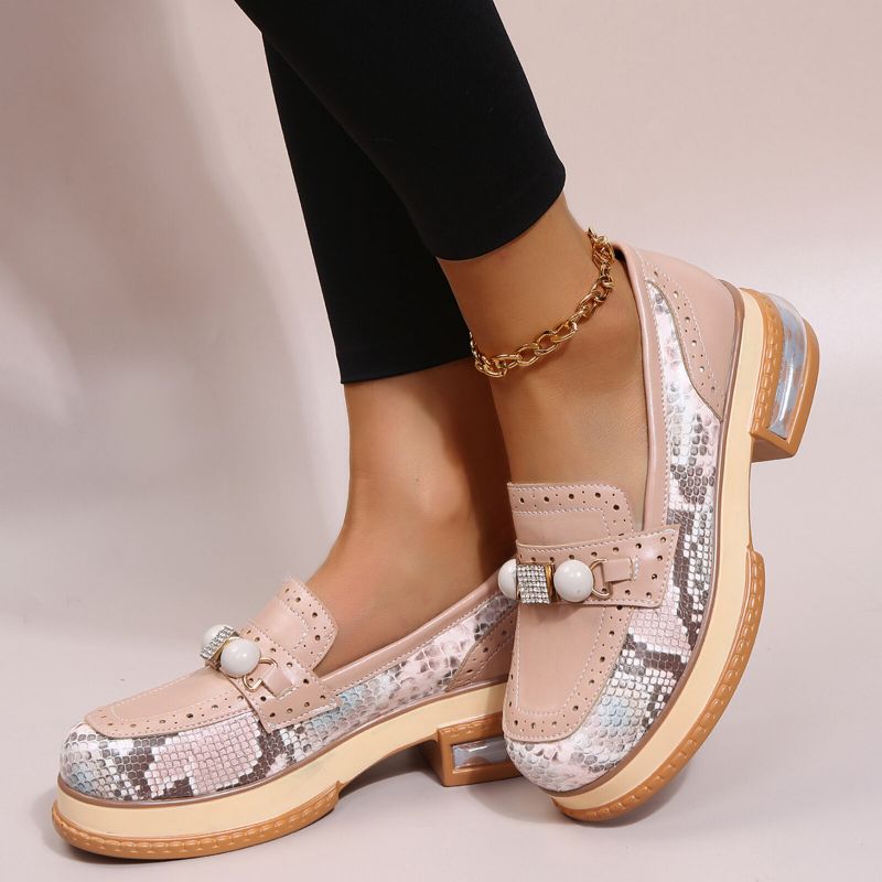 Plus Size Damen Casual Fashion Strass Dekor Snakeskin Colorblock Loafers Schuhe