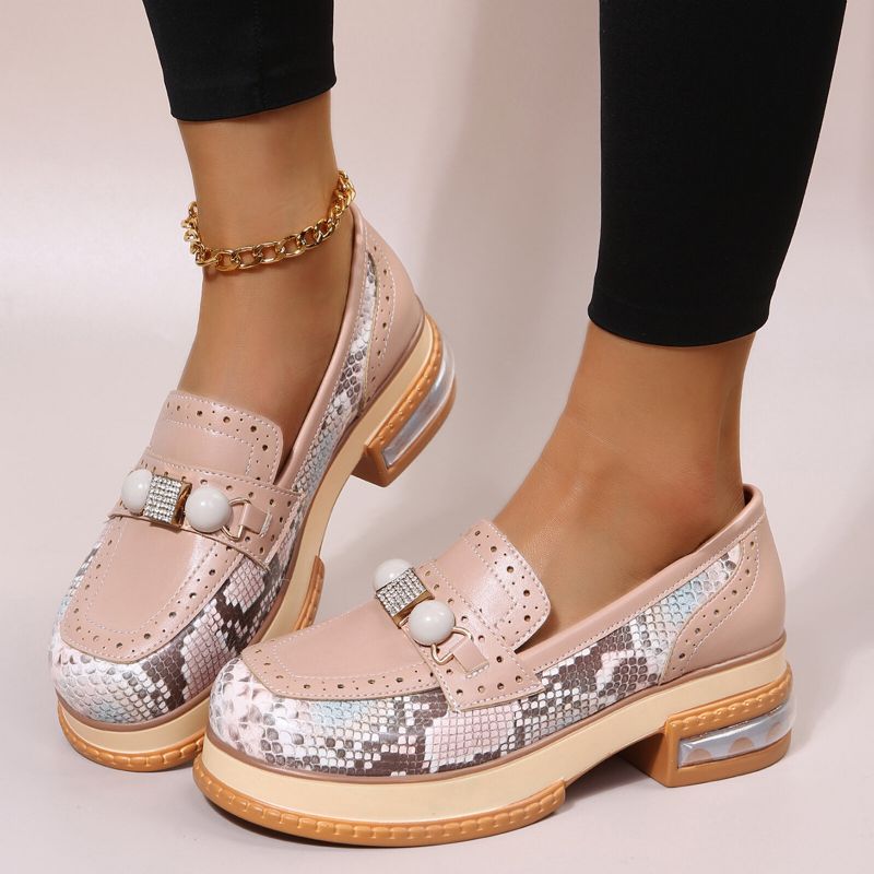 Plus Size Damen Casual Fashion Strass Dekor Snakeskin Colorblock Loafers Schuhe