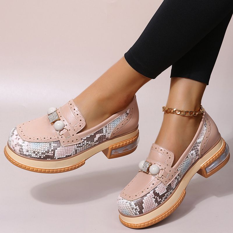 Plus Size Damen Casual Fashion Strass Dekor Snakeskin Colorblock Loafers Schuhe