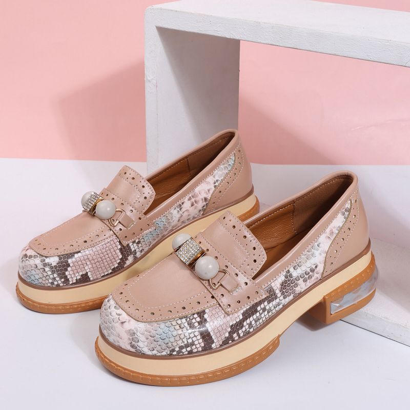 Plus Size Damen Casual Fashion Strass Dekor Snakeskin Colorblock Loafers Schuhe