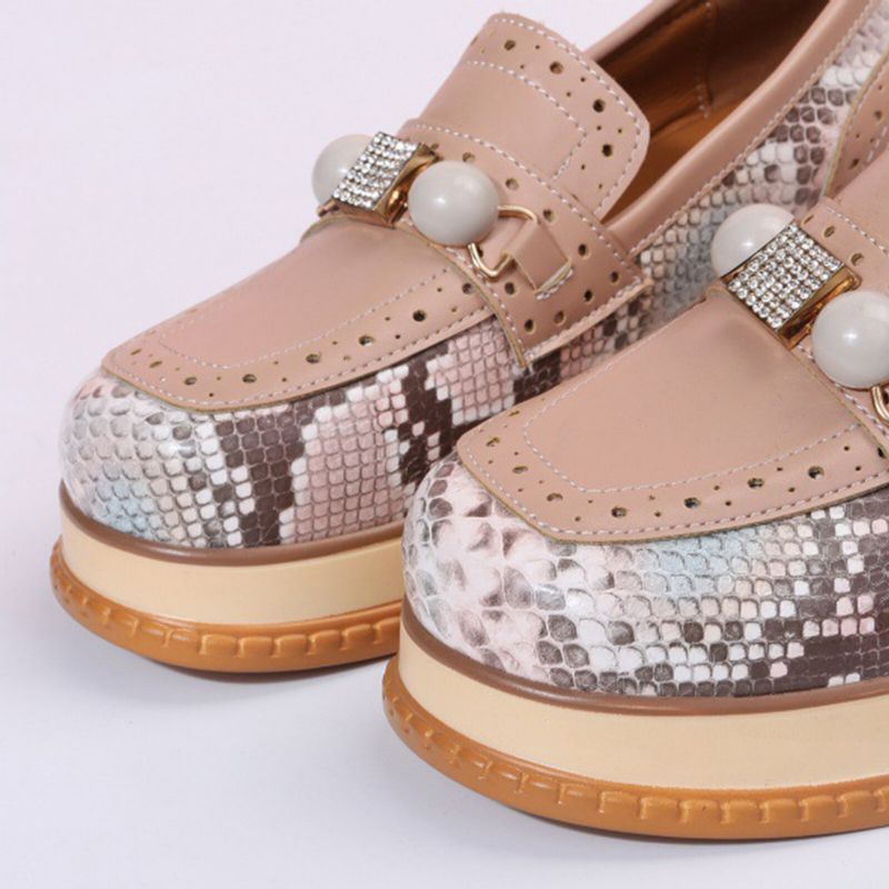 Plus Size Damen Casual Fashion Strass Dekor Snakeskin Colorblock Loafers Schuhe