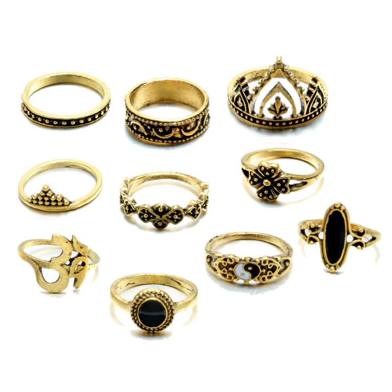 10-teiliges Böhmisches Statement-ring-set Vintage-krone Stern Mond Blume Knöchelringe Für Frauen