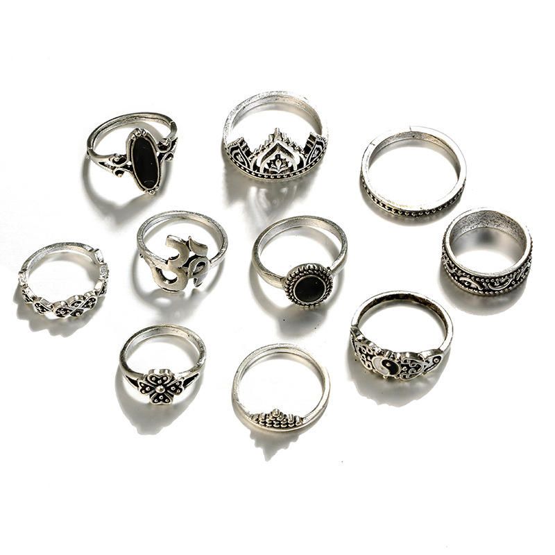 10-teiliges Böhmisches Statement-ring-set Vintage-krone Stern Mond Blume Knöchelringe Für Frauen