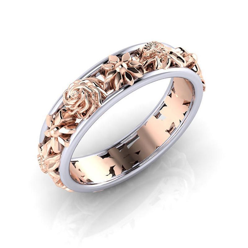 Art-und Weisedoppelt-farben-blumen-finger-ring-runde Form-rosen-goldfrauen-ring-schmucksachen