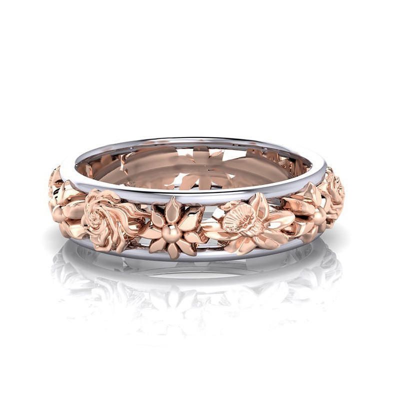 Art-und Weisedoppelt-farben-blumen-finger-ring-runde Form-rosen-goldfrauen-ring-schmucksachen