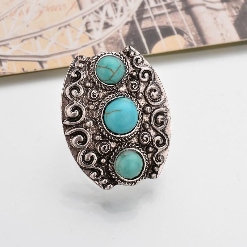 Bohemian Retro Blau Türkis Ring Splitter Geschnitzt Damen Ringe Zubehör