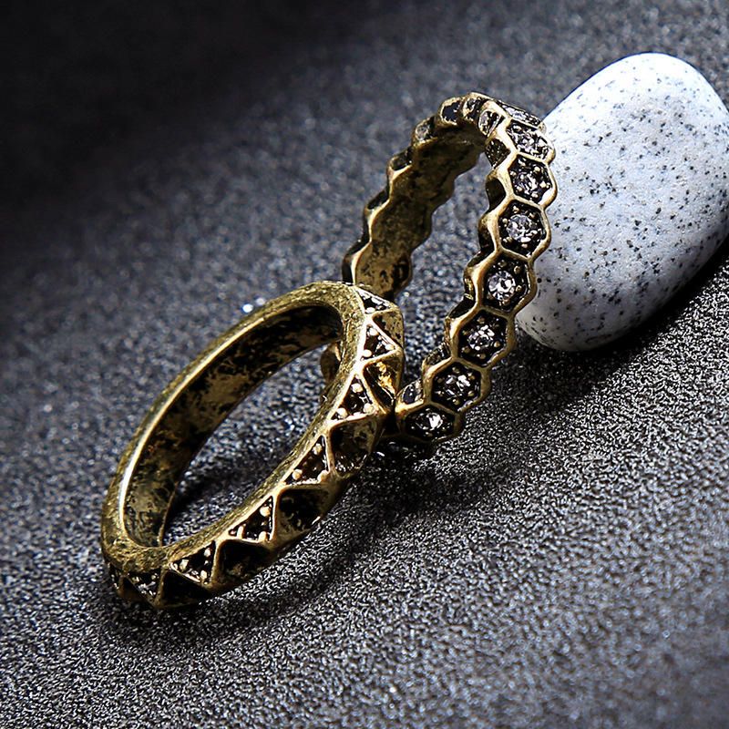 Double Layer Strass Fingerring African Bronze Frauen Ring Für Geschenk