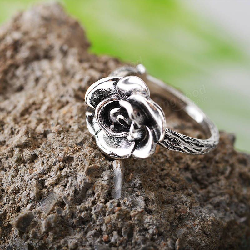 Fingerringe Mit Süßer Blume Antik-silber Eleganter Geschnitzter Rosenblumenring Süßer Schmuck Für Mädchen Und Frauen