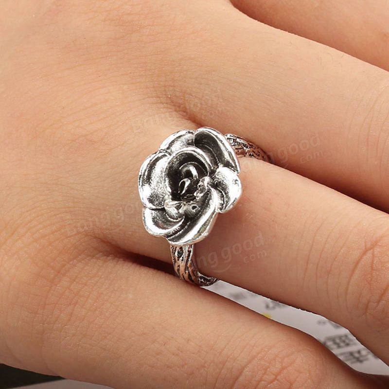 Fingerringe Mit Süßer Blume Antik-silber Eleganter Geschnitzter Rosenblumenring Süßer Schmuck Für Mädchen Und Frauen