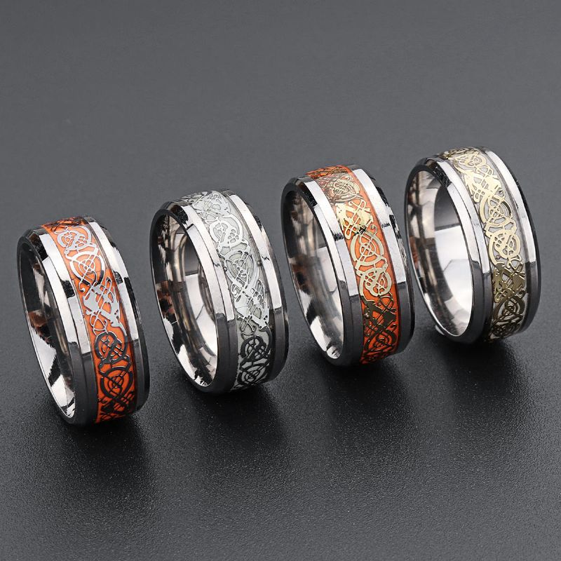 Herrenring Mit Leuchtendem Gold-silber-drachenmuster 8 mm Breit Titanstahl Trendiger Fingerring