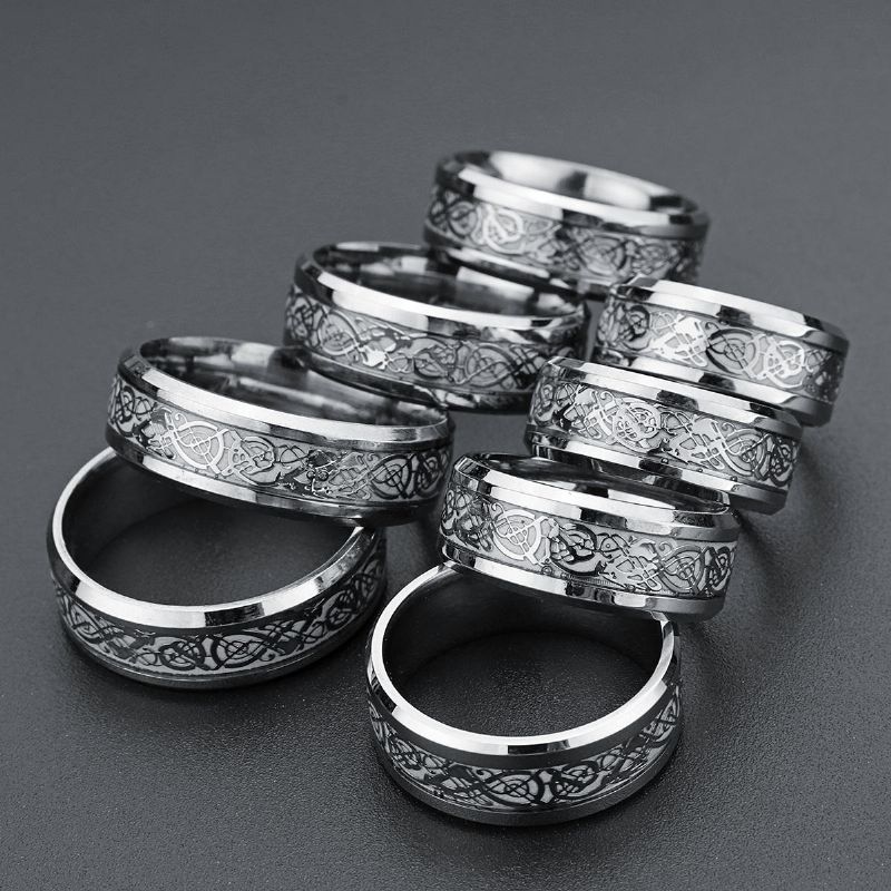 Herrenring Mit Leuchtendem Gold-silber-drachenmuster 8 mm Breit Titanstahl Trendiger Fingerring