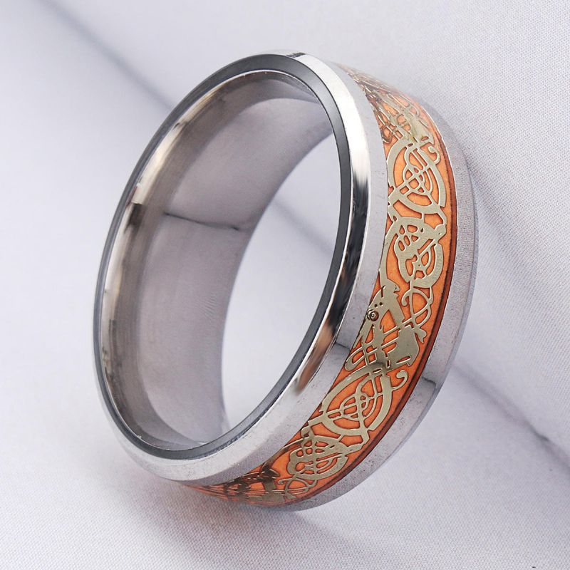 Herrenring Mit Leuchtendem Gold-silber-drachenmuster 8 mm Breit Titanstahl Trendiger Fingerring