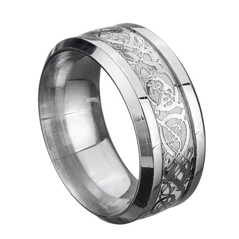 Herrenring Mit Leuchtendem Gold-silber-drachenmuster 8 mm Breit Titanstahl Trendiger Fingerring