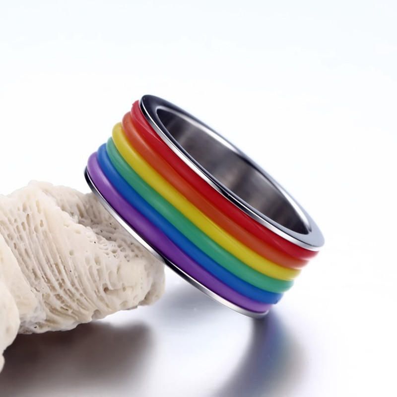 Mode Edelstahl Fingerring Regenbogen Silikon Ring Für Frauen Männer Lgbt Band Unisex Schmuck