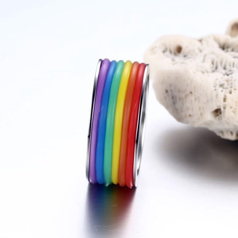 Mode Edelstahl Fingerring Regenbogen Silikon Ring Für Frauen Männer Lgbt Band Unisex Schmuck