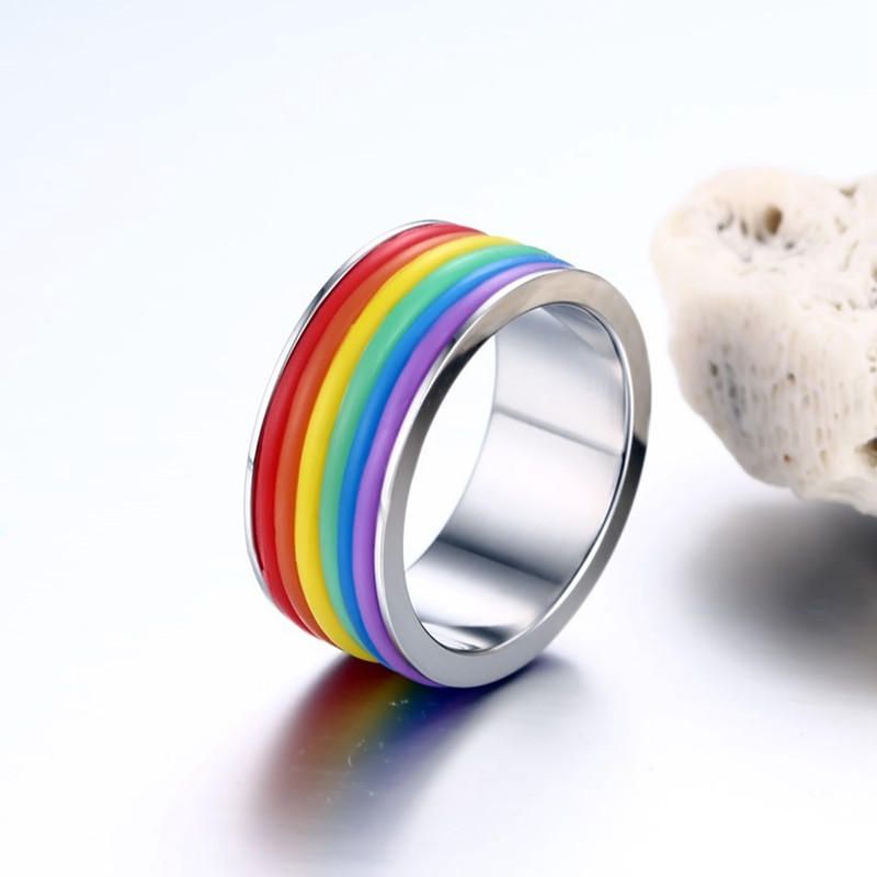 Mode Edelstahl Fingerring Regenbogen Silikon Ring Für Frauen Männer Lgbt Band Unisex Schmuck